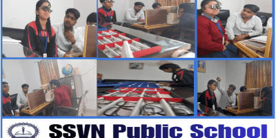 Poster announcing an Eye Camp at Shankracharya Shishu Vidya Niketan Public School (SSVNP), scheduled on 17th November 2025, displayed on a blue background.