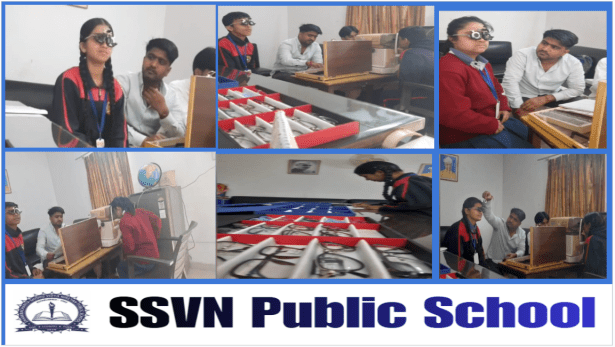 Poster announcing an Eye Camp at Shankracharya Shishu Vidya Niketan Public School (SSVNP), scheduled on 17th November 2025, displayed on a blue background.